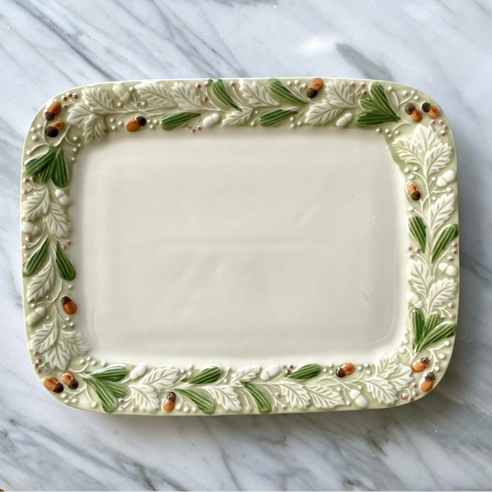 Hartstone•Vintage (1996) Acorn and Berries Platter•Handmade+Hand-Painted•10x 13”